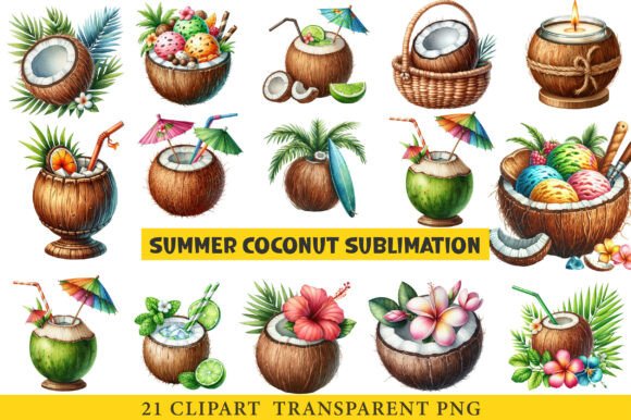 Download Summer Coconut Sublimation Clipart - Sublimation Collection