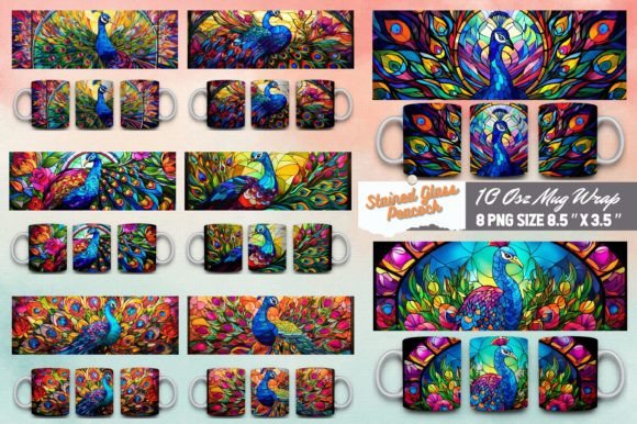 Download Stained Glass Peacock 3d Mug Sublimation - Sublimation Collection