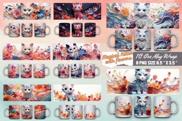 Download Kitten with Flowers 3D Mug Sublimation - Sublimation Collection