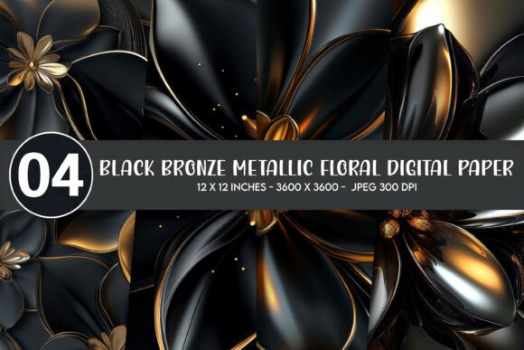 Download Black Bronze Metallic Floral Digital Pap - Bronze Collection