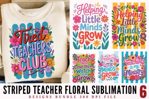 Download Striped Teacher Floral Sublimation Desig - Sublimation Collection