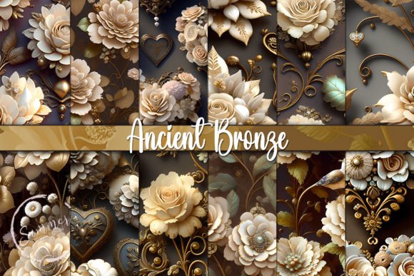 Download Ancient Bronze Floral Seamless Patterns - Bronze Collection