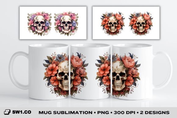 Download Skull Flowers 3D Mug Sublimation Wrap - Sublimation Collection