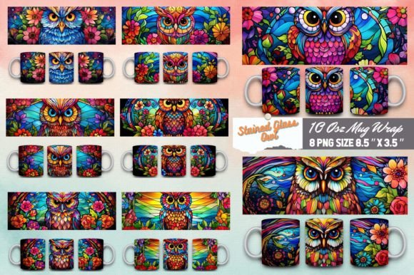 Download Stained Glass Owl 3d Mug Sublimation - Sublimation Collection