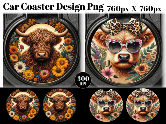 Download Highland Cow Car Coaster PNG Sublimation - Sublimation Collection