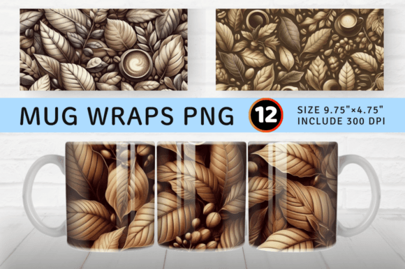 Download Coffee Leaf Mug Wrap Sublimation Design - Leaf mug wrap Collection