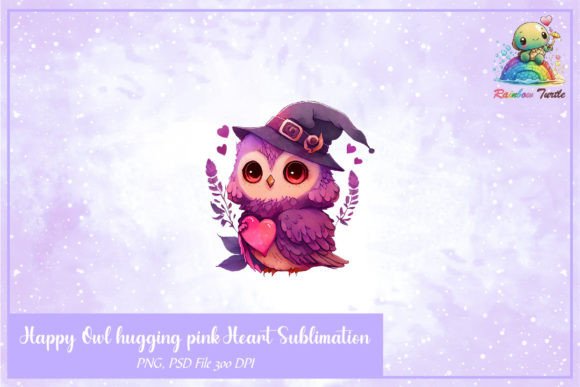 Download Happy Owl Hugging Pink Heart Sublimation - Sublimation Collection
