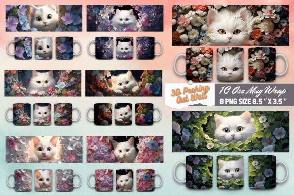 Download Cat Peeking out Wall 3D Mug Sublimation - Sublimation Collection