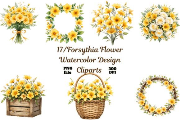 Download Forsythia Flower Watercolor Design Clipa - Premium Bundle