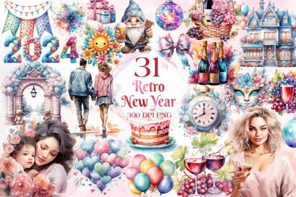 Download Retro Happy New Year Sublimation Clipart - Sublimation Collection