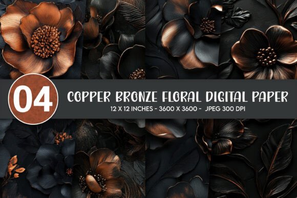 Download Copper Bronze Floral Digital Paper - Bronze Collection