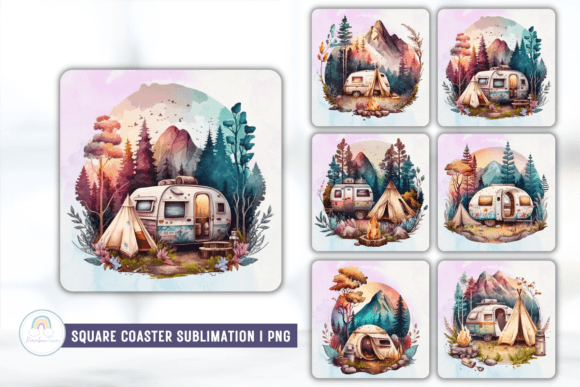 Download Camping Square Coaster Sublimation - Sublimation Collection